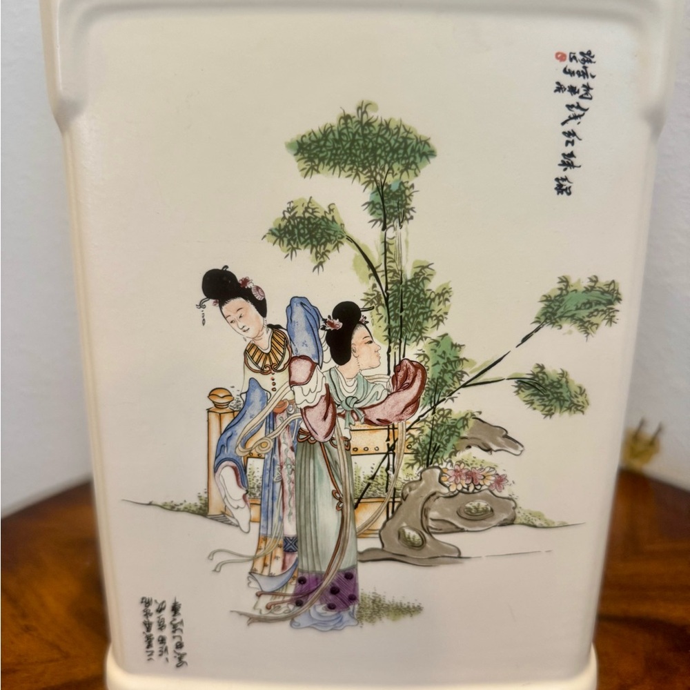 Vintage Hand Painted Porcelain Chinese Feng Cheng Table Lamp 26” - Picture 3 of 13